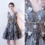 Chic / Belle Gris Robe De Cocktail 2019 Princesse V-Cou Paillettes Appliques Cristal En Dentelle Fleur Courte Sans Manches Dos Nu Robe De Ceremonie