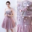 Sexy Blushing Pink Cocktail Dresses 2019 A-Line / Princess Strapless Appliques Pearl Crystal Lace Flower Sleeveless Backless Short Formal Dresses