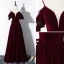 Elegant Burgundy Evening Dresses  2019 A-Line / Princess Spaghetti Straps Suede Bow Short Sleeve Backless Floor-Length / Long Formal Dresses