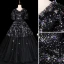 Sparkly Black Prom Dresses 2019 A-Line / Princess V-Neck Star Sequins Lace Flower 1/2 Sleeves Floor-Length / Long Formal Dresses