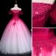 Chic / Beautiful Fuchsia Prom Dresses 2019 Ball Gown Off-The-Shoulder Beading Pearl Crystal Lace Flower Sequins Short Sleeve Backless Floor-Length / Long Formal Dresses
