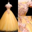 Chic / Beautiful Gold Prom Dresses 2019 A-Line / Princess Off-The-Shoulder Pearl Rhinestone Lace Flower Short Sleeve Backless Floor-Length / Long Formal Dresses