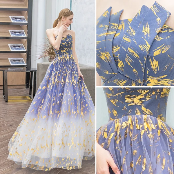 Modern / Fashion Gradient-Color Prom Dresses 2019 A-Line / Princess Strapless Sleeveless Backless Floor-Length / Long Prom Formal Dresses