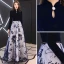 Elegant Navy Blue Evening Dresses  2019 A-Line / Princess High Neck Suede Rhinestone Long Sleeve Floor-Length / Long Formal Dresses
