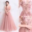 Flotte Lyserød Gallakjoler 2019 Prinsesse Off-The-Shoulder Perle Rhinestone Med Blonder Blomsten Ærmeløs Halterneck Lange Kjoler