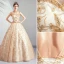 Élégant Doré Robe De Bal 2019 Princesse Col Haut Perlage Paillettes En Dentelle Fleur Sans Manches Dos Nu Longue Robe De Ceremonie