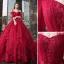 Stilig Rød Buste Brudekjoler 2019 Ballkjole Spaghettistropper Blonder Blomst Korte Ermer Ryggløse Cathedral Train