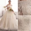 Charming Champagne Wedding Dresses 2019 A-Line / Princess Off-The-Shoulder Beading Pearl Lace Flower Short Sleeve Backless Cathedral Train