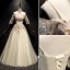 Elegant Champagne Prom Dresses 2019 A-Line / Princess Spaghetti Straps Pearl Lace Flower Appliques 1/2 Sleeves Backless Floor-Length / Long Formal Dresses