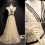 Élégant Champagne Robe De Bal 2019 Princesse Encolure Dégagée Volants En Dentelle Fleur Étoile Noeud Sans Manches Dos Nu Longue Robe De Ceremonie