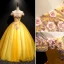 Flower Fairy Yellow Prom Dresses 2019 A-Line / Princess Off-The-Shoulder Appliques Lace Flower Pearl Short Sleeve Backless Floor-Length / Long Formal Dresses