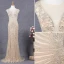 Charmant Champagne Robe De Soirée 2019 Trompette / Sirène Encolure Dégagée Fait main Perlage Cristal Paillettes Sans Manches Train De Balayage Robe De Ceremonie
