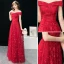 Modern / Fashion Burgundy Evening Dresses  2019 A-Line / Princess Off-The-Shoulder Sequins Lace Flower Short Sleeve Backless Floor-Length / Long Formal Dresses
