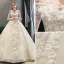 Classy Champagne Pregnant Wedding Dresses 2019 Off-The-Shoulder Beading Sequins Lace Flower Short Sleeve Backless Floor-Length / Long