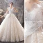 Luxury / Gorgeous Champagne Wedding Dresses 2019 Ball Gown Spaghetti Straps Sequins Sleeveless Backless Bow Royal Train