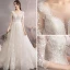 Charming Champagne Wedding Dresses 2019 A-Line / Princess Scoop Neck Star Lace Flower 3/4 Sleeve Backless Court Train