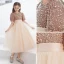Fashion Gold Sequins Short Birthday Flower Girl Dresses 2021 A-Line / Princess Scoop Neck Bow Sash Short Sleeve