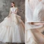 Charming Champagne Wedding Dresses 2019 Ball Gown V-Neck Pearl Sleeveless Backless Cascading Ruffles Cathedral Train