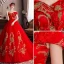 Style Chinois Rouge Enceinte Robe De Mariée 2019 De l'épaule Paillettes En Dentelle Fleur Appliques Manches Courtes Dos Nu Chapel Train