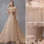 Modern / Fashion Champagne Prom Dresses 2019 A-Line / Princess Spaghetti Straps Star Sequins Ruffle Short Sleeve Court Train Formal Dresses