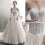 Stilig Champagne Bröllopsklänningar 2019 Prinsessa Av Axeln Beading Spets Blomma Ärmlös Halterneck Chapel Train