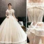 Élégant Champagne Robe De Mariée 2019 Robe Boule Volants Encolure Carrée Perlage Paillettes Manches Courtes Dos Nu Tribunal Train