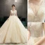Elegant Champagne Wedding Dresses 2019 A-Line / Princess Scoop Neck Beading Sequins Sleeveless Backless Court Train