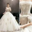 Classy Champagne Wedding Dresses 2019 Ball Gown Ruffle Off-The-Shoulder Beading Lace Flower Short Sleeve Backless Floor-Length / Long