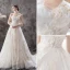Chic / Beautiful Champagne Wedding Dresses 2019 A-Line / Princess Strapless Pearl Lace Flower Backless Bow Sleeveless Court Train