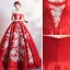 Chinesischer Stil Schöne Burgunderrot Brautkleider / Hochzeitskleider 2019 A Linie Bandeau Spitze Blumen Ärmellos Rückenfreies Lange