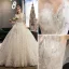 Chic Ivoire Robe De Mariée 2019 Robe Boule Bustier Paillettes En Dentelle Fleur Sans Manches Dos Nu Royal Train