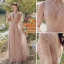 Modest / Simple Blushing Pink Wedding Party Dresses 2021 A-Line / Princess V-Neck Short Sleeve Backless Floor-Length / Long Bridesmaid Dresses