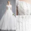 Affordable Ivory Wedding Dresses 2019 A-Line / Princess Off-The-Shoulder Beading Tassel Pearl Crystal Lace Flower Short Sleeve Backless Court Train