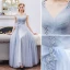 Élégant Gris Robe De Bal 2019 Princesse V-Cou En Dentelle Fleur Noeud Sans Manches Dos Nu Longue Robe De Ceremonie
