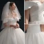 Modest / Simple High-end Ivory Ball Gown Satin Wedding Dresses 2021 Off-The-Shoulder Short Sleeve Backless Royal Train Wedding