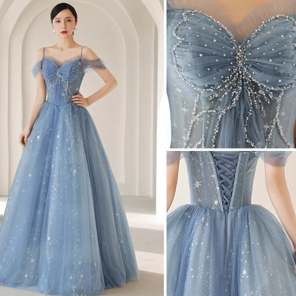 Chic / Belle Bordeaux Robe De Soirée 2018 Princesse En Dentelle Fleur Bretelles Spaghetti Dos Nu 3/4 Manches Asymétrique Robe De Ceremonie