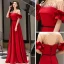 Chic / Belle Rouge Robe De Soirée 2019 Princesse Encolure Dégagée Perlage Noeud Manches Courtes Dos Nu Longue Robe De Ceremonie