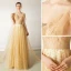 Charming Gold Evening Dresses  2019 A-Line / Princess V-Neck Glitter Sequins Sleeveless Backless Floor-Length / Long Formal Dresses