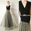 Chic / Belle Noire Robe De Soirée 2019 Princesse V-Cou Ceinture Paillettes Sans Manches Longue Robe De Ceremonie