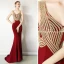 Chic / Beautiful Burgundy Evening Dresses  2019 Trumpet / Mermaid V-Neck Rhinestone Sleeveless Backless Sweep Train Formal Dresses