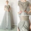 Luxury / Gorgeous Grey Evening Dresses  2019 A-Line / Princess Scoop Neck Handmade  Beading Tassel Sequins Short Sleeve Sweep Train Formal Dresses