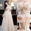 Modest / Simple Champagne Bridesmaid Dresses 2021 A-Line / Princess Scoop Neck Butterfly Lace Flower Short Sleeve Backless Floor-Length / Long Wedding Party Dresses