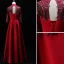 Chinese style Burgundy Evening Dresses  2019 A-Line / Princess High Neck Lace Flower Sequins Tassel 3/4 Sleeve Backless Floor-Length / Long Formal Dresses