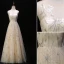 Modern / Fashion Champagne Evening Dresses  2019 A-Line / Princess Scoop Neck Lace Star Sequins Sleeveless Backless Floor-Length / Long Formal Dresses