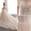 Chic Champagne Robe De Mariée 2019 Princesse De l'épaule Perlage Perle En Dentelle Fleur Manches Courtes Dos Nu Cathedral Train