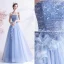 Modern / Fashion Sky Blue Lace Flower Prom Dresses Backless 2021 A-Line / Princess Strapless Sleeveless Floor-Length / Long Formal Dresses
