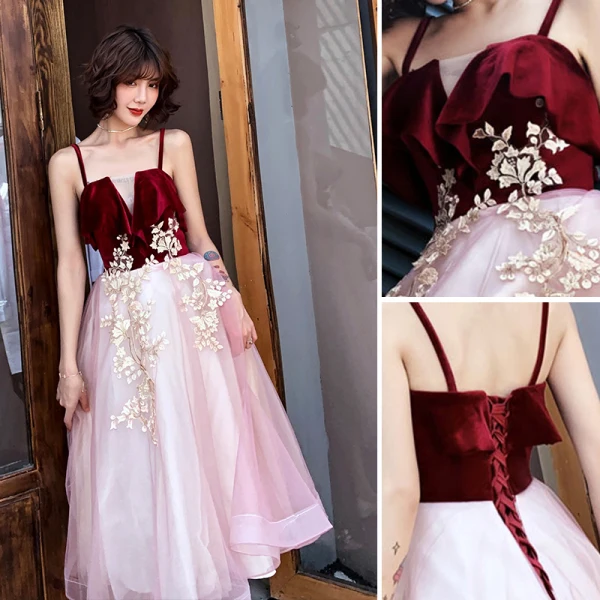 Chic Beautiful Burgundy Homecoming Graduation Dresses 2019 A-Line Princess Suede Straps
