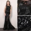 Sexy Noire Robe De Soirée 2019 Trompette / Sirène Encolure Dégagée Paillettes Faux Diamant En Dentelle Fleur Sans Manches Dos Nu Train De Balayage Robe De Ceremonie
