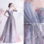Elegant Champagne Wedding Dresses 2018 Ball Gown Lace Flower Off-The-Shoulder Backless Sleeveless Floor-Length / Long Wedding