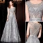 Luxury / Gorgeous Silver Evening Dresses  2019 A-Line / Princess Scoop Neck Lace Sequins Sleeveless Backless Floor-Length / Long Formal Dresses